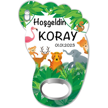Tropikal Orman Hayvanları Temalı Ayak İzi Magnet Açacak