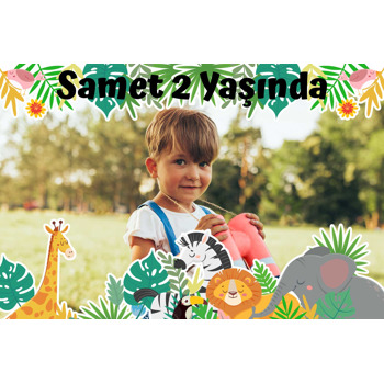 Tropikal Orman ile Hayvanlar Temalı Doğum Günü Plastik Magnet