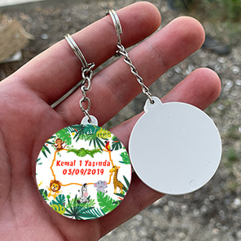 Tropikal Safari Temalı Daire Plastik Anahtarlık