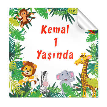 Tropikal Safari Temalı Kare Parti Etiket