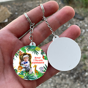 Tropikal Safari Temalı Resimli Daire Plastik Anahtarlık