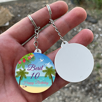 Tropikal Sahil Temalı Daire Plastik Anahtarlık