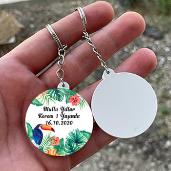 Tropikal Tukan Kuşu Temalı Daire Plastik Anahtarlık