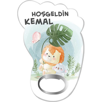 Tropikal Yaprak ile Aslan ve Koala Temalı Ayak İzi Magnet Açacak