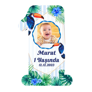 Tukan Kuşu ile Mavi Çiçekler Temalı Doğum Günü Magnet