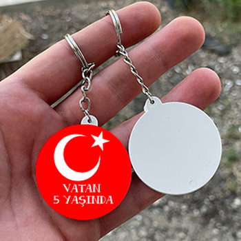 Türk Bayrak Temalı Daire Plastik Anahtarlık