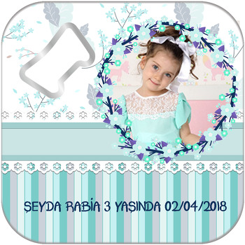 Turkuaz Çiçek Temalı Kare Magnet Açacak