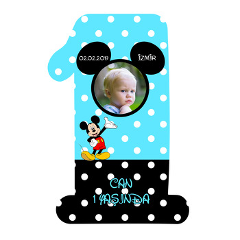 Turkuaz ve Siyah Puantiyeli Mickey Mouse Temalı Doğum Günü Magnet