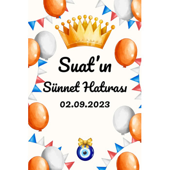 Turuncu Balonlarla Kral Tacı Sünnet Hatırası Temalı Magnet