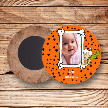 Turuncu Bambam Temalı Resimli Ahşap Daire Magnet