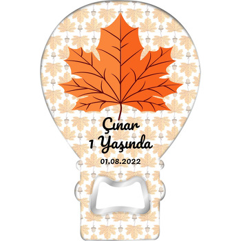 Turuncu Çınar Yaprağı Temalı Balon Ahşap Magnet 