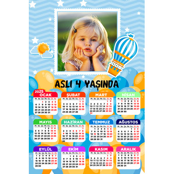 Turuncu Mavi Uçan Balon Temalı Takvim Magnet