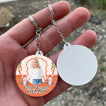 Turuncu Tavşan Temalı Resimli Daire Plastik Anahtarlık