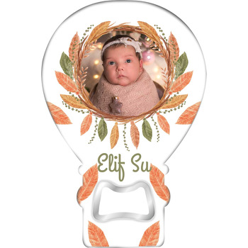 Turuncu Yeşil Yaprak Çerçeve Temalı Balon Ahşap Magnet 