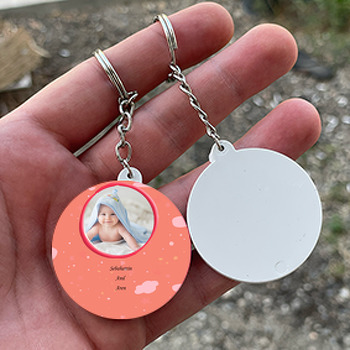 Turuncu Yıldız Temalı Bebek Daire Plastik Anahtarlık