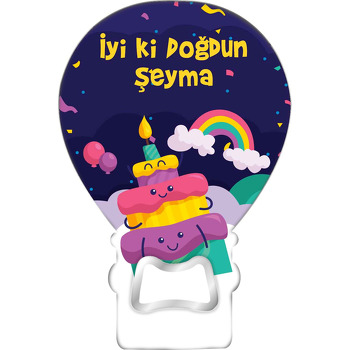 Üç Katlı Mutlu Pasta Temalı Balon Ahşap Magnet 