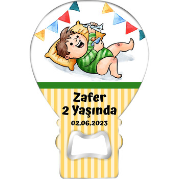 Uçakla Oynayan Erkek Bebek Temalı Balon Ahşap Magnet 