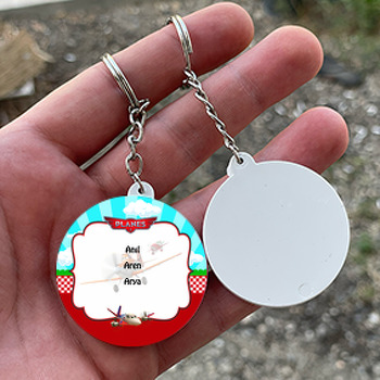 Uçaklar Temalı Temalı Daire Plastik Anahtarlık 