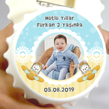 Uçaklı Ayıcık Temalı Resimli Doğum Günü Magnet Açacak