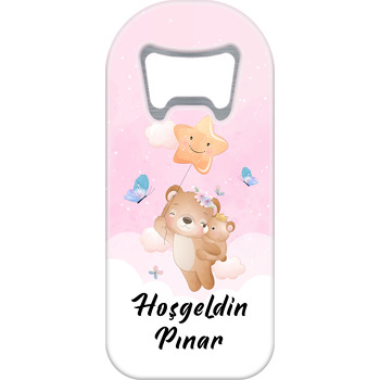 Uçan Ayı Anne Çocuk Pembe Fon Temalı Uzun Magnet Açacak