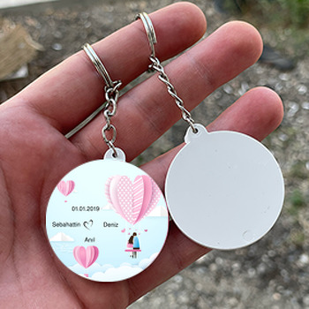 Uçan Balon Temalı Söz Nişan Nikah Daire Plastik Anahtarlık