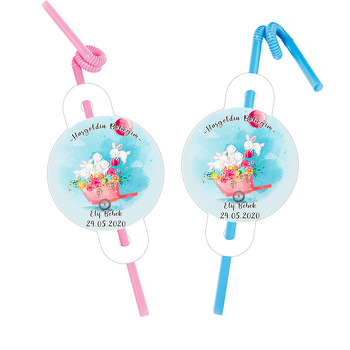 Uçan Balon Ve Tavşan Temalı Pipet ve Kartı