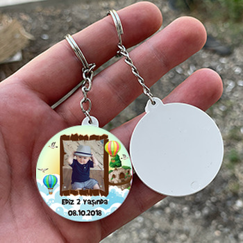 Uçan Balonlar  Temalı Resimli Daire Plastik Anahtarlık