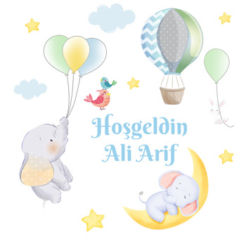 Uçan Balonlu Fil ve Arkadaşları Temalı Kare Parti Afiş