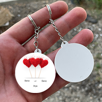 Uçan Kalpler Temalı Söz Nişan Nikah Daire Plastik Anahtarlık