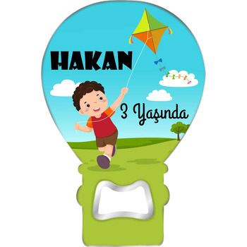 Uçurtma Uçuran Erkek Çocuk Temalı Balon Ahşap Magnet 