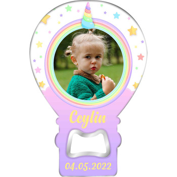 Unicorn Boynuzlu Çerçeve Temalı Balon Ahşap Magnet 