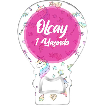 Unicorn Desenli Fonda Pembe Çerçeve Temalı Balon Ahşap Magnet 