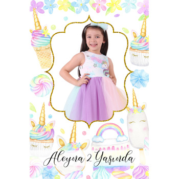 Unicorn Dondurma Temalı Doğum Günü Magnet