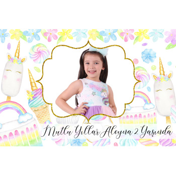 Unicorn Dondurma Temalı Doğum Günü Magnet