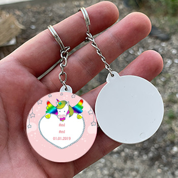 Unicorn Gökkuşağı Temalı Daire Plastik Anahtarlık