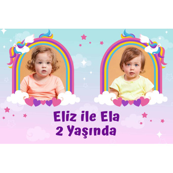 Unicorn İkiz Kız Temalı Doğum Günü Afiş
