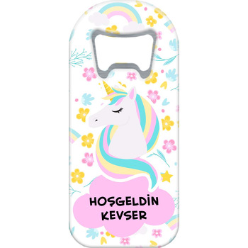 Unicorn ile Çiçekli Fon Temalı Uzun Magnet Açacak