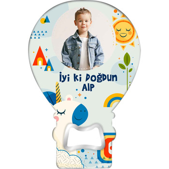 Unicorn ile Güneş Temalı Balon Ahşap Magnet 