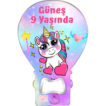 Unicorn ile Yıldız Asa Temalı Balon Ahşap Magnet 