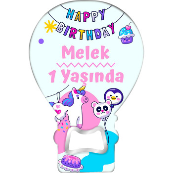 Unicorn ile Zigzag Şerit Temalı Balon Ahşap Magnet 