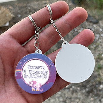 Unicorn Mor Temalı Daire Plastik Anahtarlık