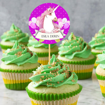 Unicorn Mor Temalı Kürdan Süs