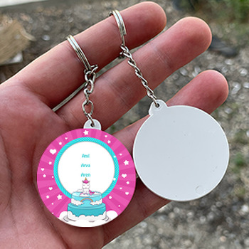 Unicorn Pasta Temalı Daire Plastik Anahtarlık