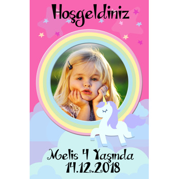 Unicorn Pink  Temalı Doğum Günü Afiş