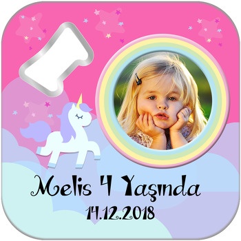 Unicorn  Pink Temalı Kare Magnet Açacak