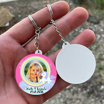 Unicorn Pink  Temalı Resimli Daire Plastik Anahtarlık