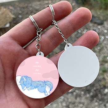 Unicorn Temalı Daire Plastik Anahtarlık