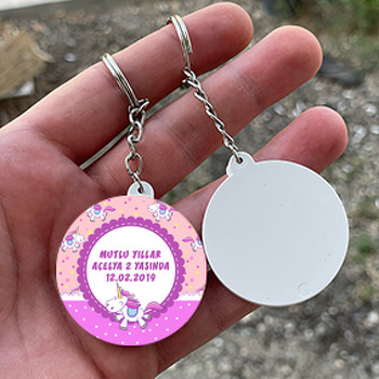 Unicorn Temalı Daire Plastik Anahtarlık