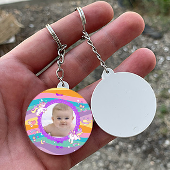 Unicorn Temalı Resimli Daire Plastik Anahtarlık