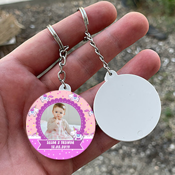 Unicorn Temalı Resimli Daire Plastik Anahtarlık